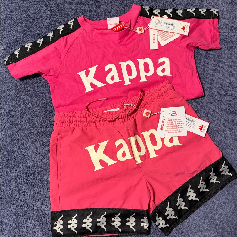 NWT Kappa 6Y Outfit - Shirt/Athletic Shorts - Fuchsia and Black Logo